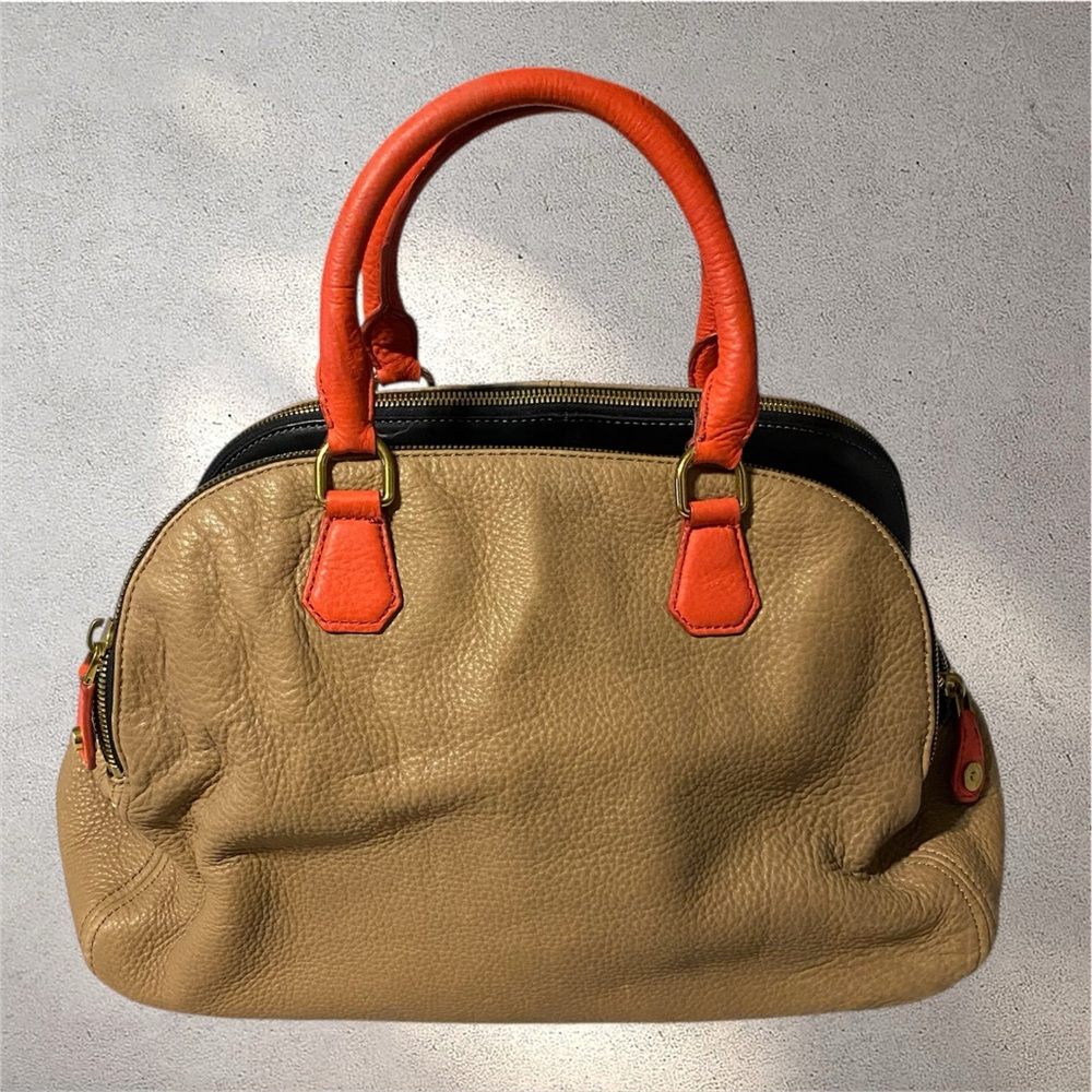 J.Crew JCrew Colorblock The Biennial Satchel Purse Bag Leather Gold Hardware